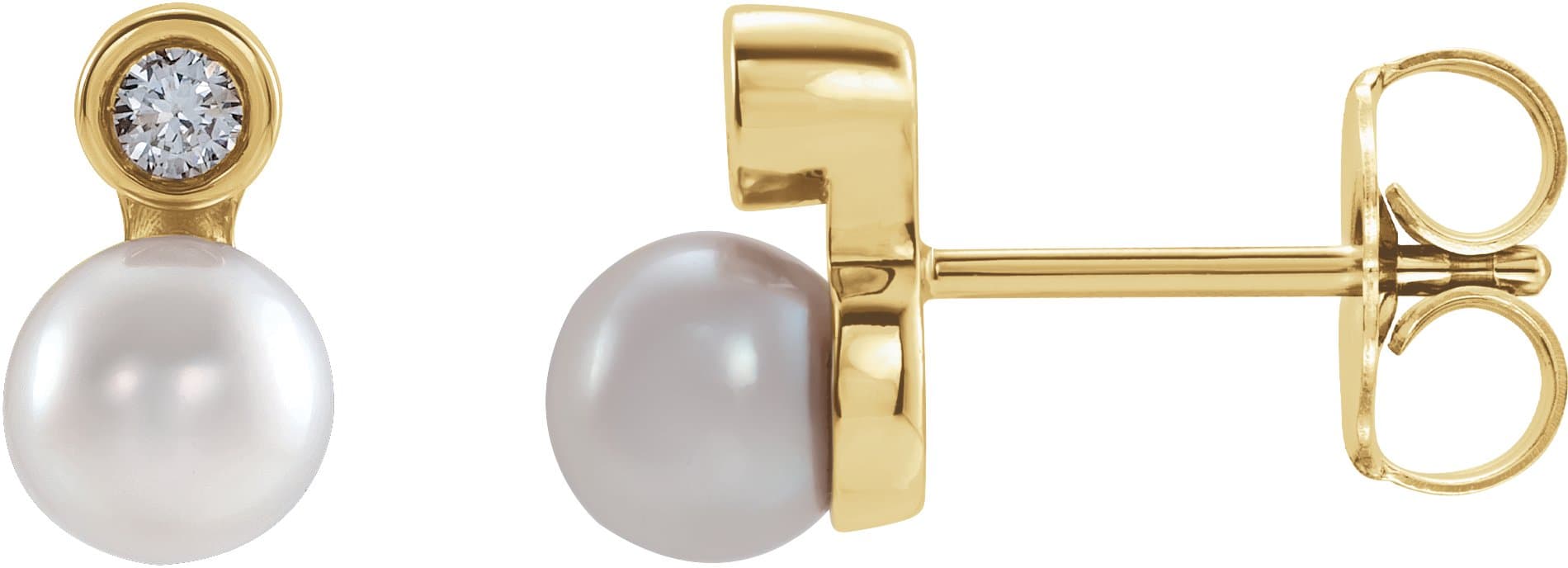 14K Rose Cultured White Akoya Pearl & .03 CTW Natural Diamond Earrings