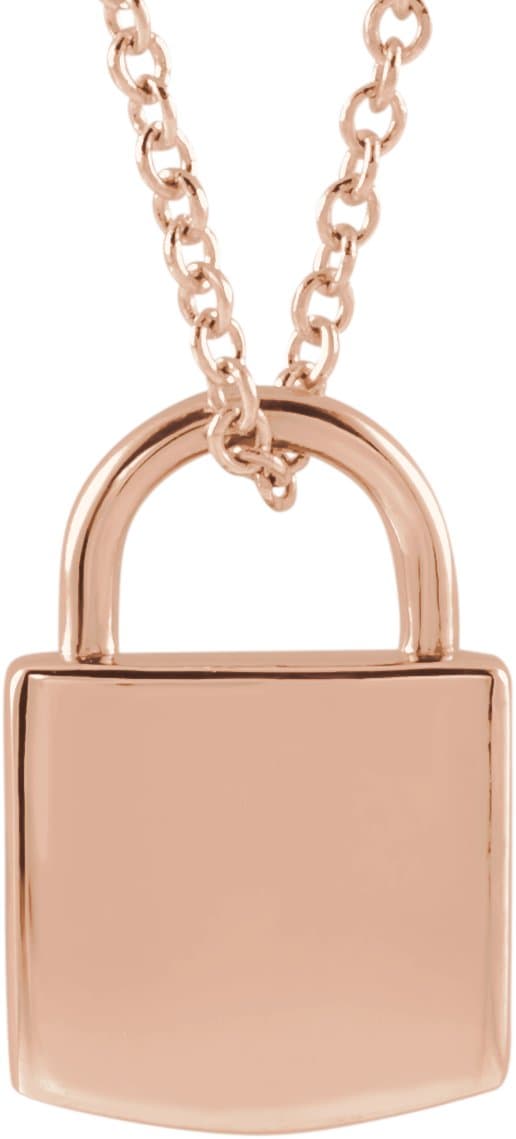 14K Rose Engravable Lock 16-18 Necklace