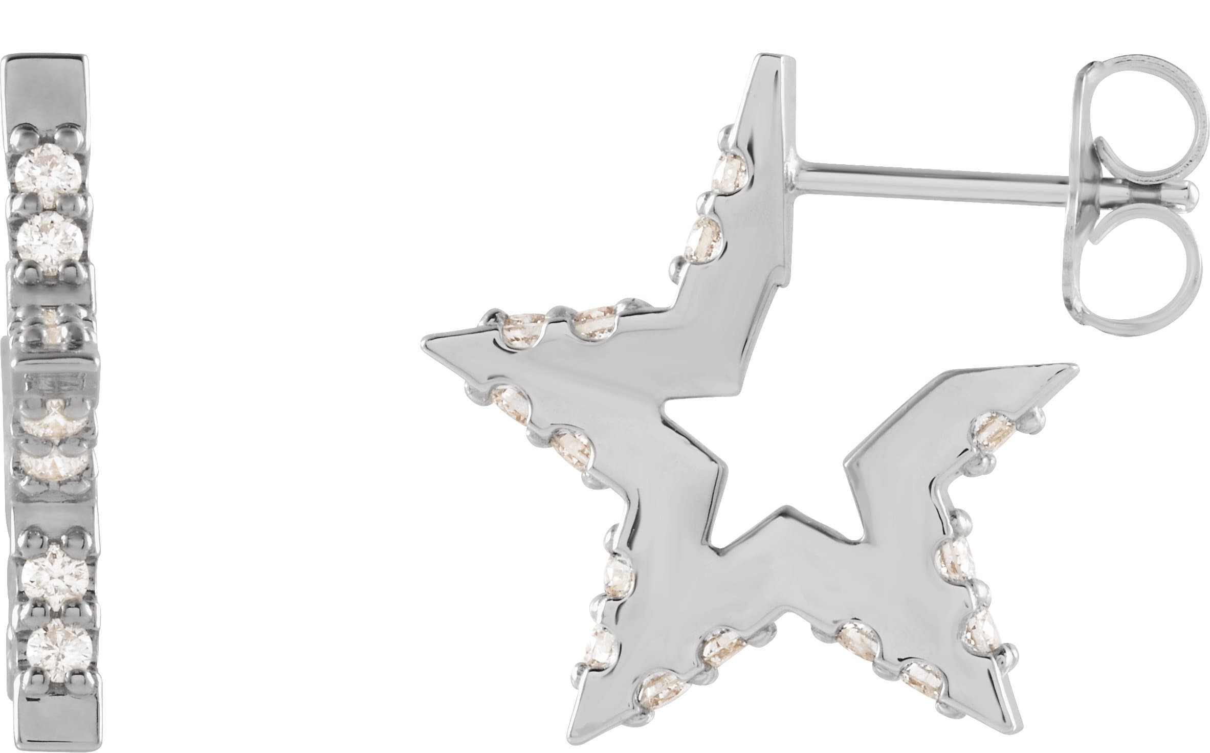 14K Yellow 3/8 CTW Natural Diamond Star Hoop Earrings