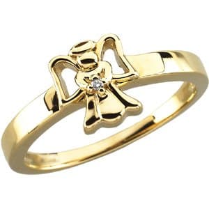 14K White .005 CT Natural Diamond Youth Angel Ring