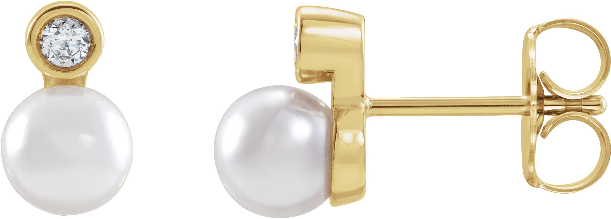 14K Rose Cultured White Akoya Pearl & .03 CTW Natural Diamond Earrings