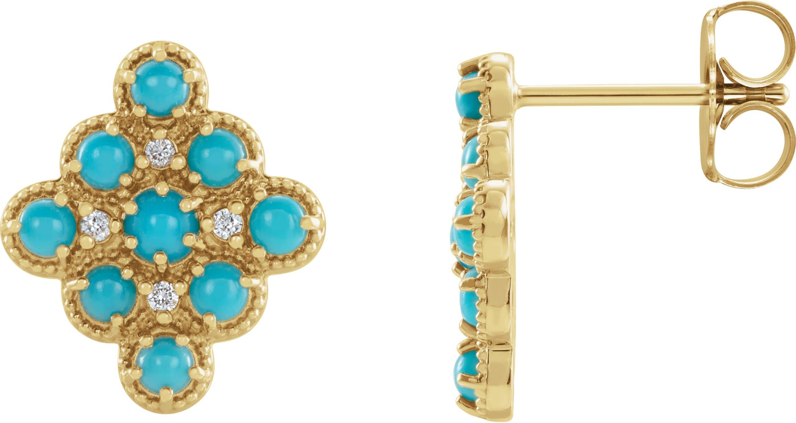14K Rose Natural Turquoise & .03 CTW Natural Diamond Geometric Earrings