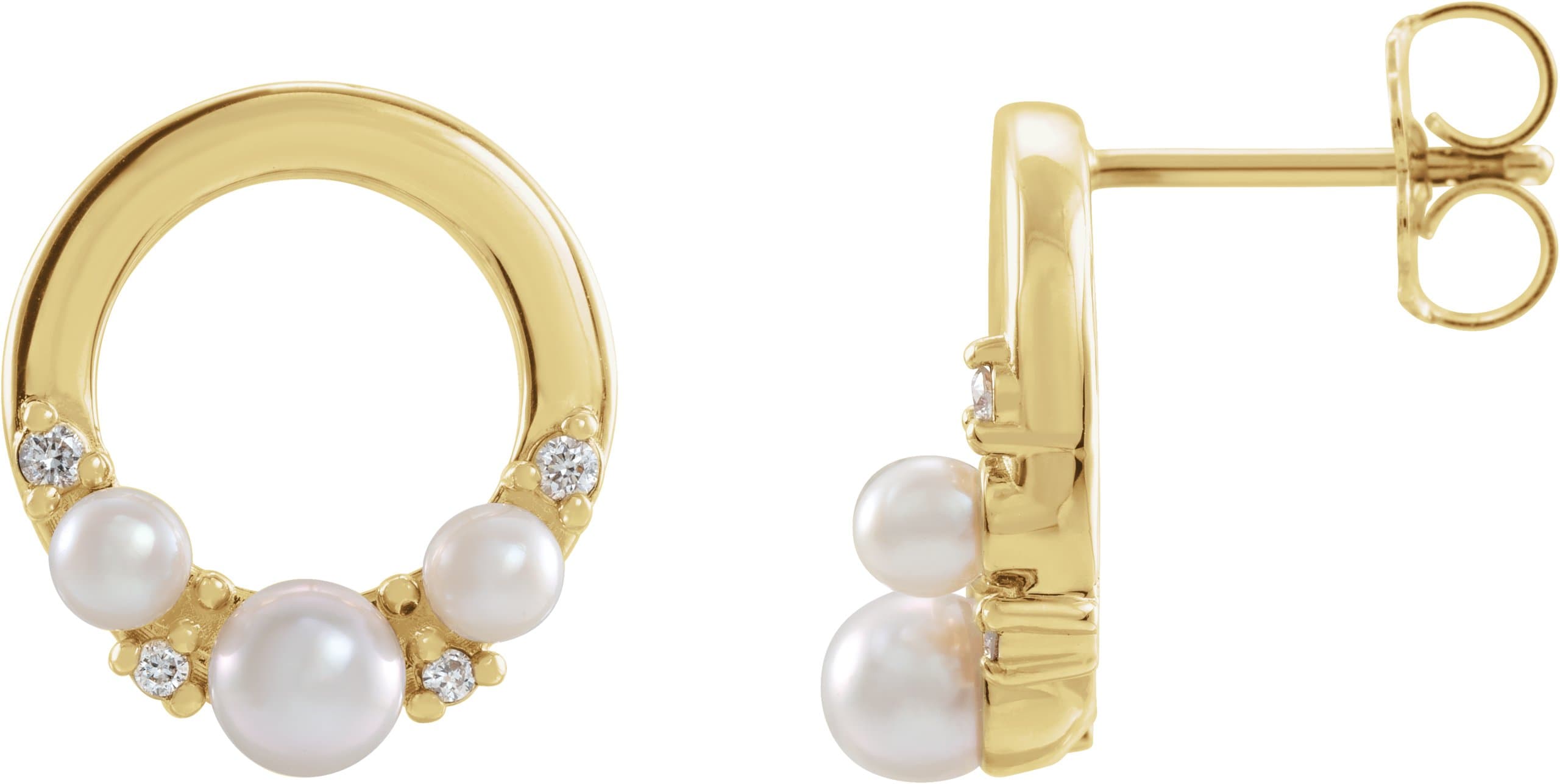 14K Rose Cultured White Seed Pearl & .06 CTW Natural Diamond Circle Earrings