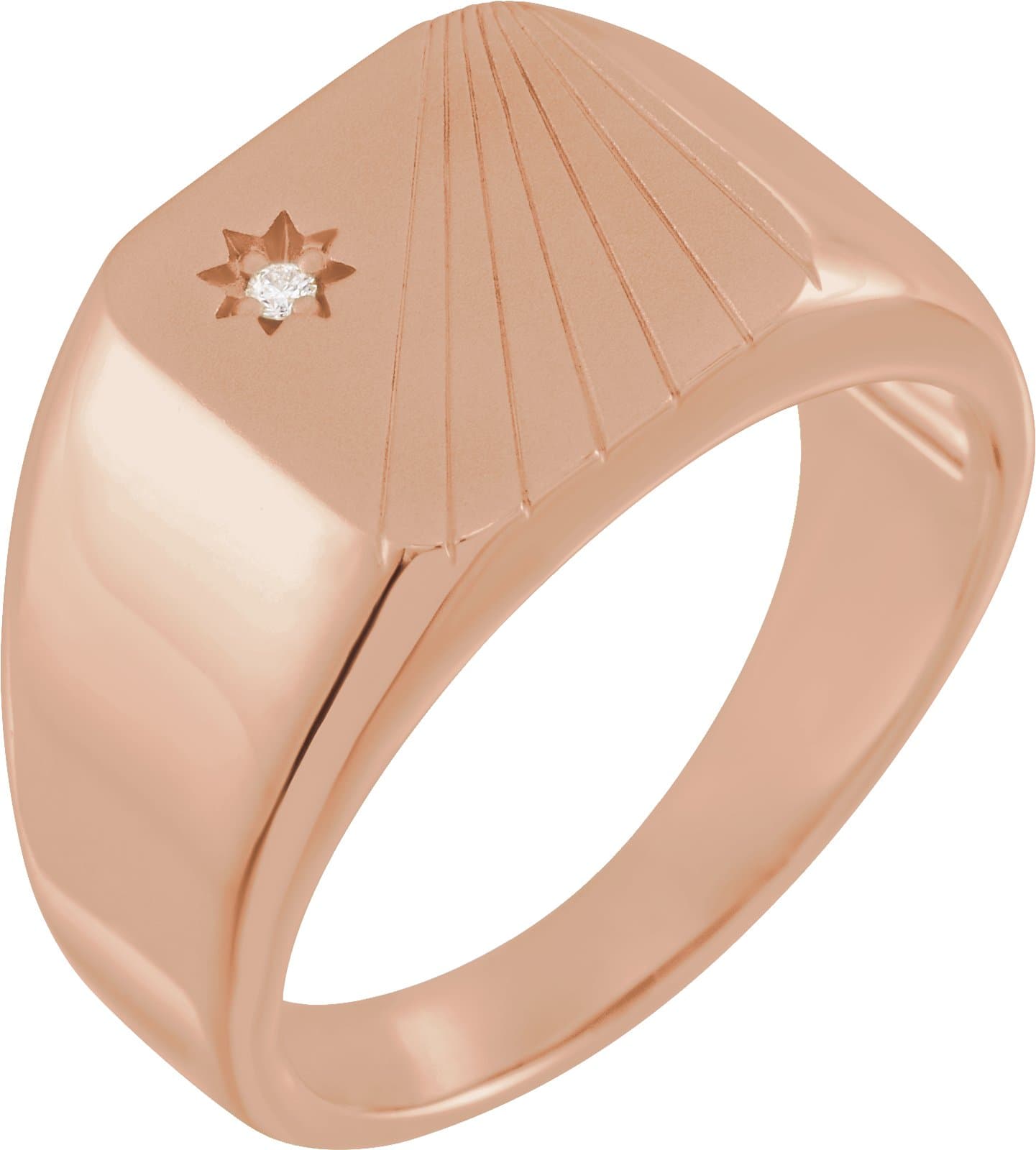 14K Rose .015 CT Natural Diamond Signet Ring