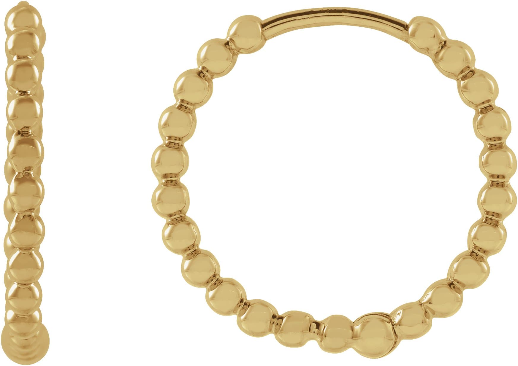 14K White Beaded 11 mm Hoop Earrings