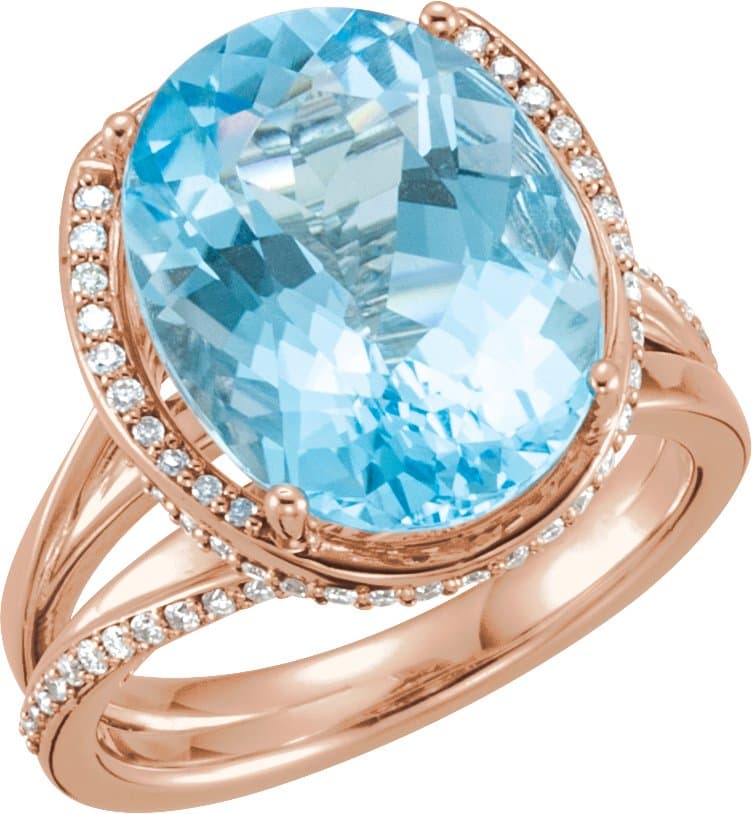14K Rose Natural Swiss Blue Topaz & 1/2 CTW Natural Diamond Spiral Ring