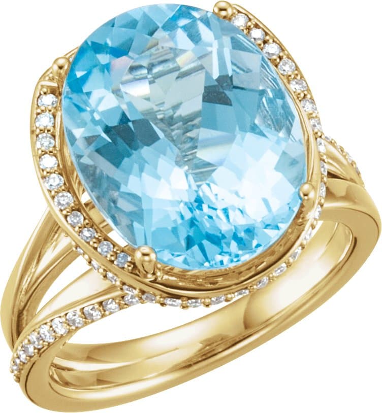14K Rose Natural Swiss Blue Topaz & 1/2 CTW Natural Diamond Spiral Ring