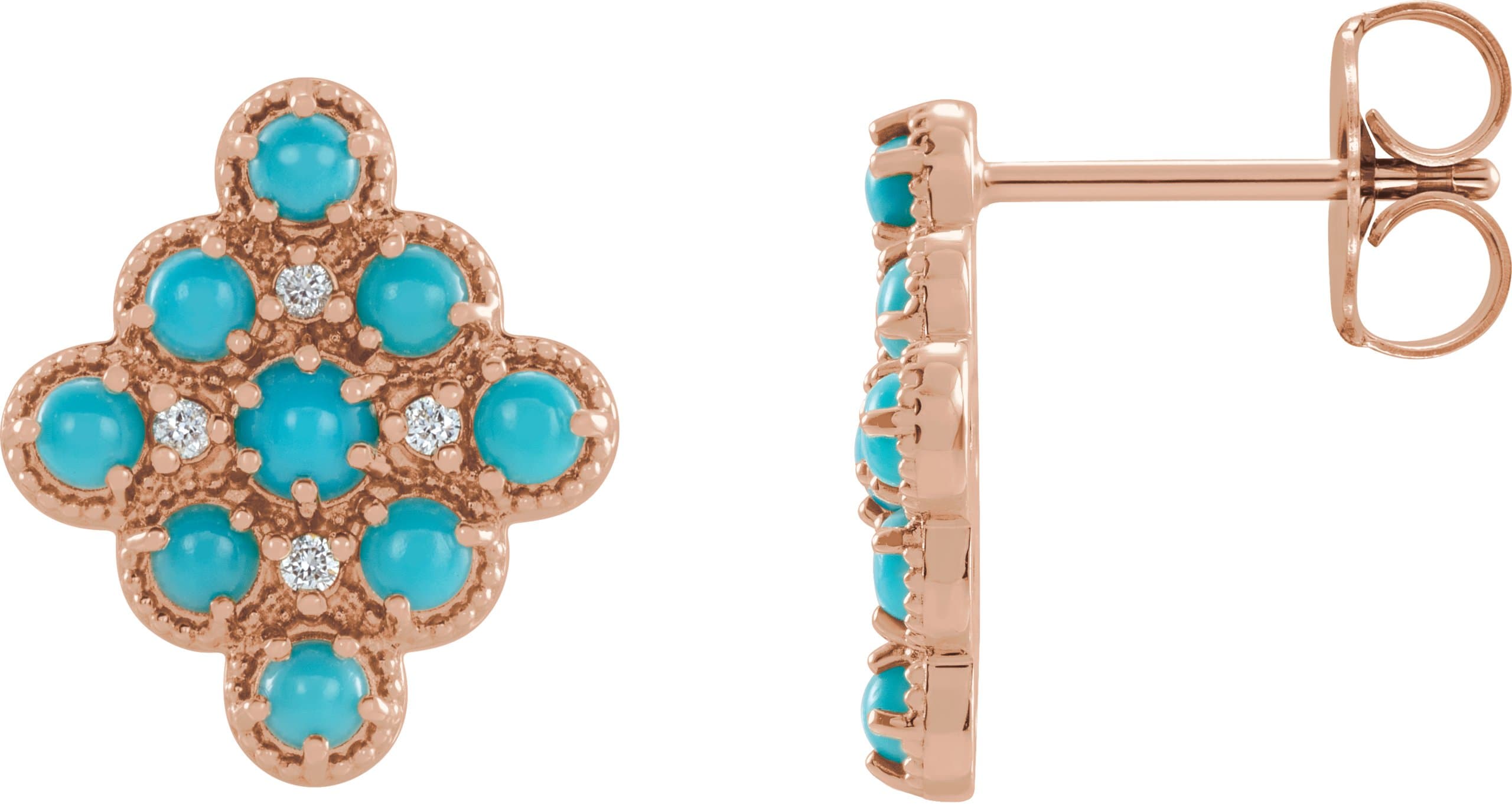 14K Rose Natural Turquoise & .03 CTW Natural Diamond Geometric Earrings