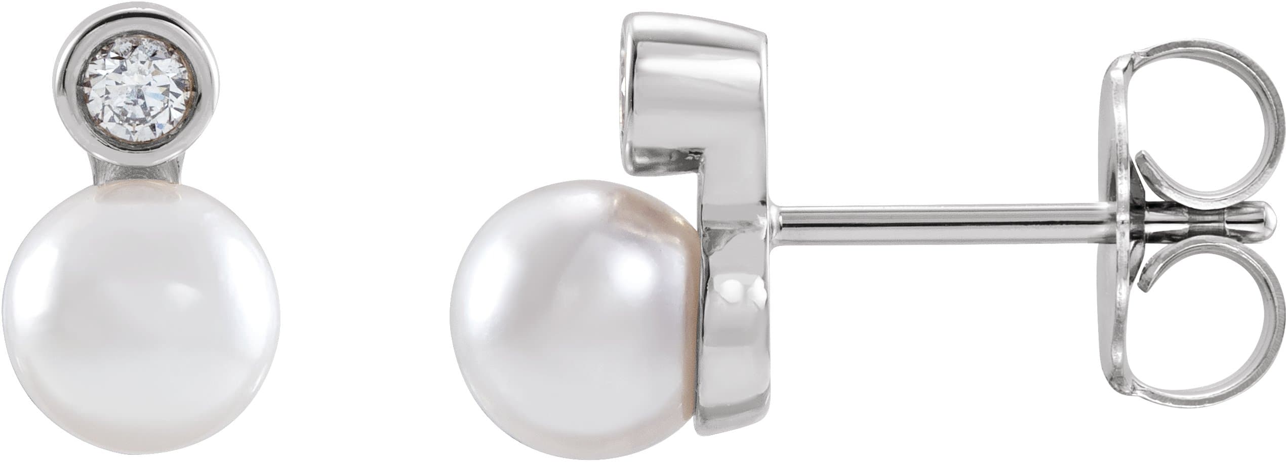 14K Rose Cultured White Akoya Pearl & .03 CTW Natural Diamond Earrings