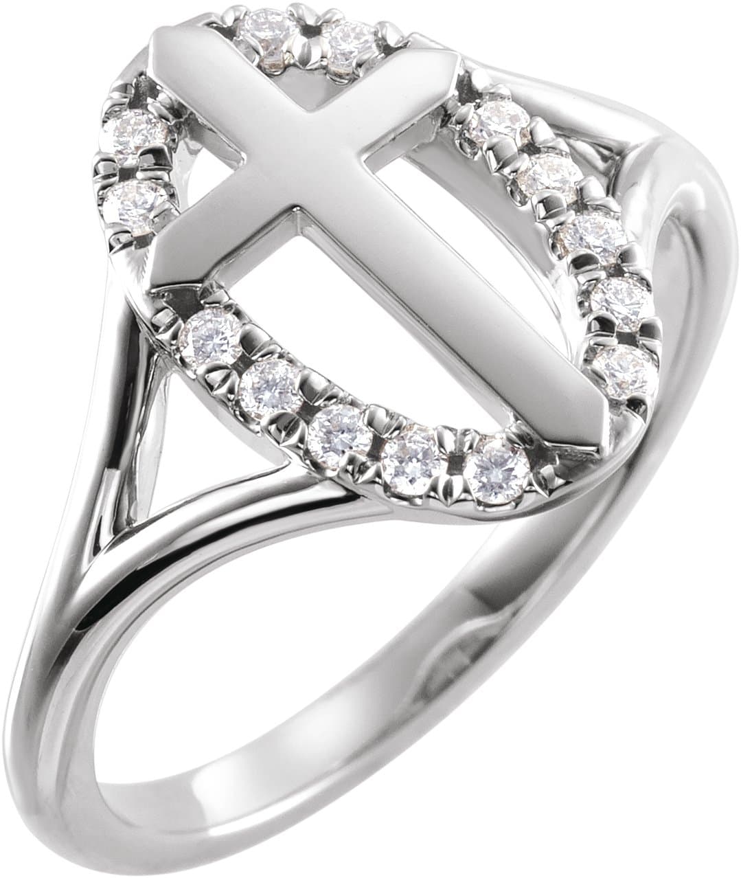 14K Rose 1/5 CTW Natural Diamond French-Set Halo-Style Cross Ring