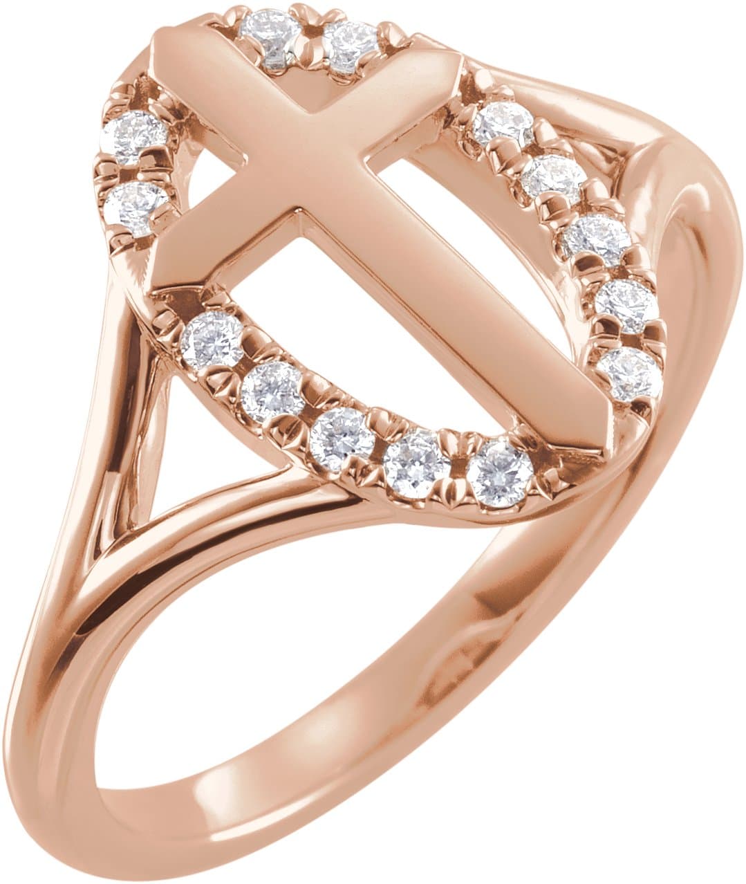 14K Rose 1/5 CTW Natural Diamond French-Set Halo-Style Cross Ring
