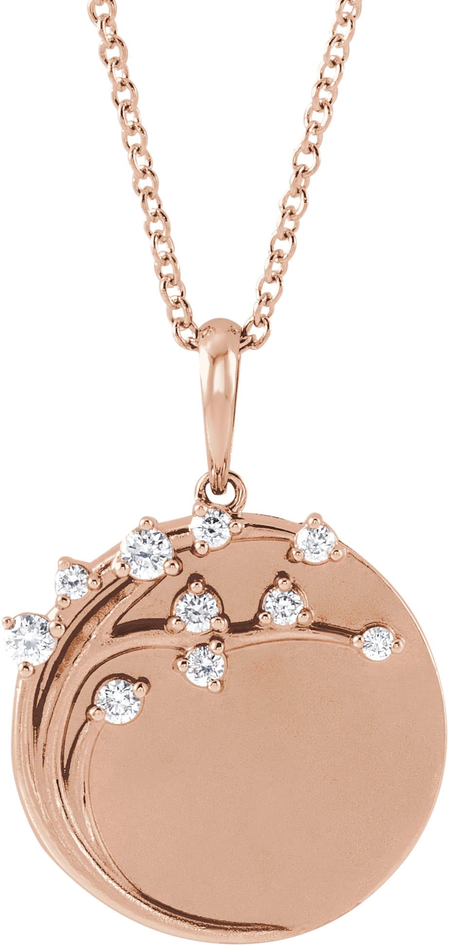 14K Rose 1/8 CTW Natural Diamond Engravable Family Tree 16-18 Necklace