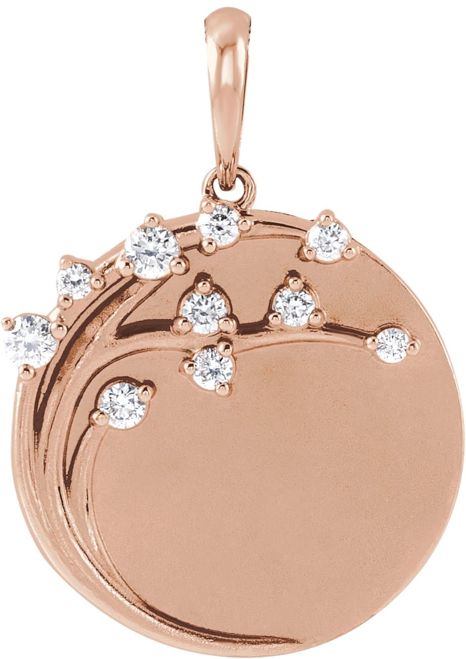 14K Rose 1/8 CTW Natural Diamond Engravable Family Tree Pendant