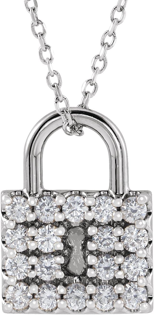 14K Rose 1/2 CTW Natural Diamond Lock 16-18 Necklace