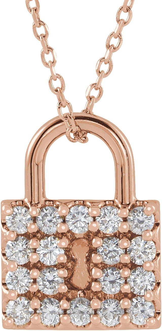 14K Rose 1/2 CTW Natural Diamond Lock 16-18 Necklace