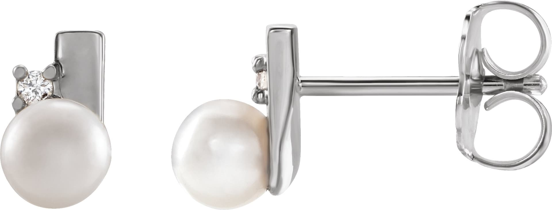 14K Rose Cultured White Akoya Pearl & .03 CTW Natural Diamond Geometric Earrings