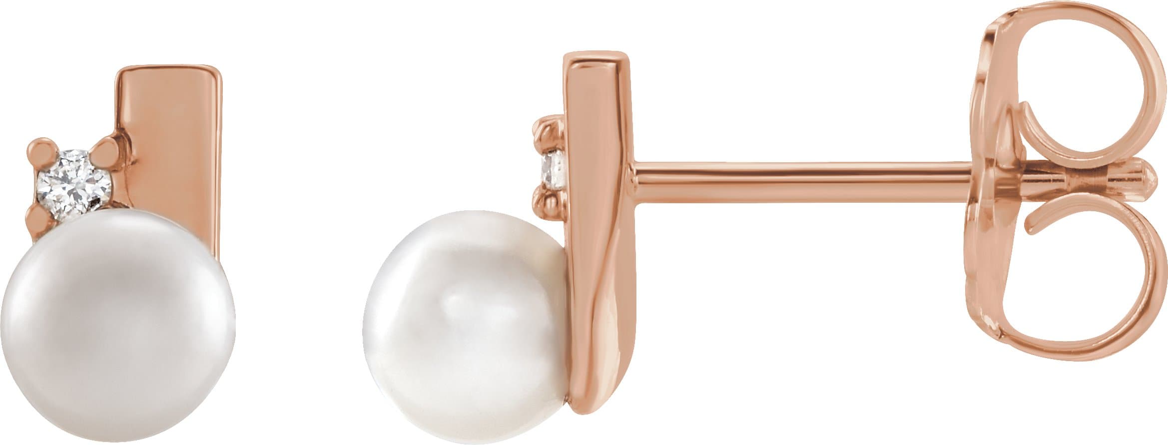 14K Rose Cultured White Akoya Pearl & .03 CTW Natural Diamond Geometric Earrings