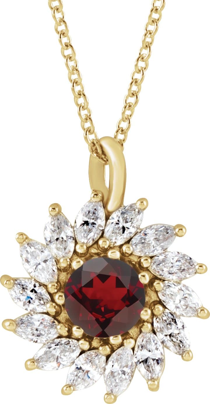 14K Rose  Natural Amethyst & 5/8 CTW  Natural Diamond Halo-Style 16-18 Necklace
