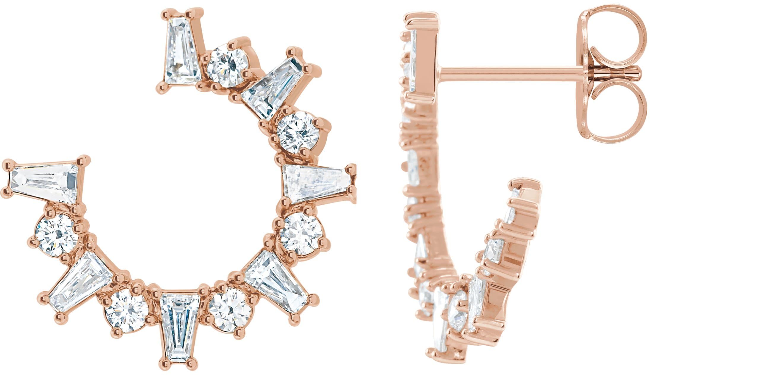 14K Rose 1 CTW Natural Diamond Front-Facing Hoop Earrings