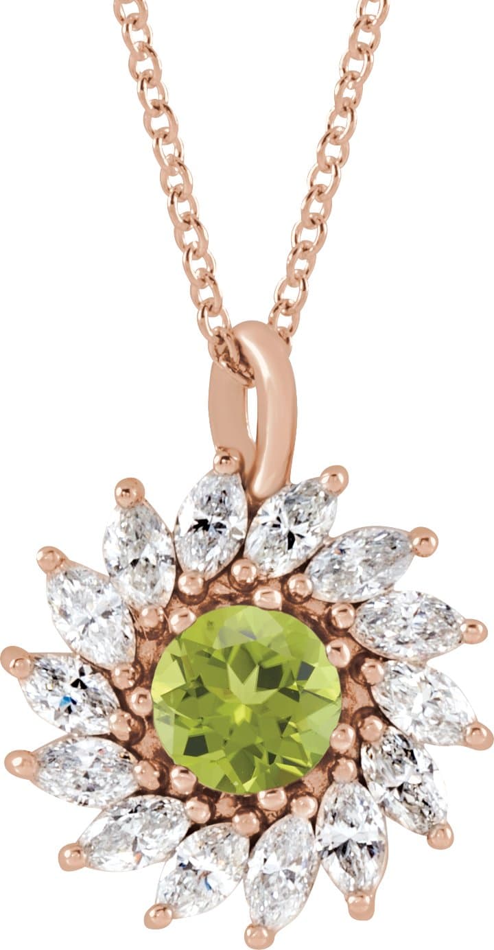 14K Rose  Natural Amethyst & 5/8 CTW  Natural Diamond Halo-Style 16-18 Necklace