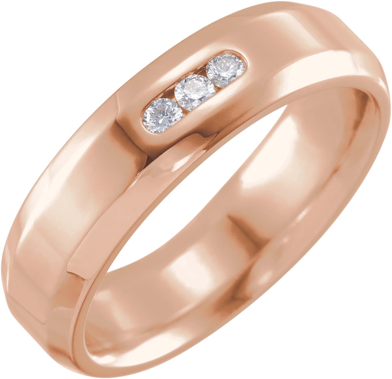 14K Rose 1/8 CTW Natural Diamond Beveled Edge Band Size 18