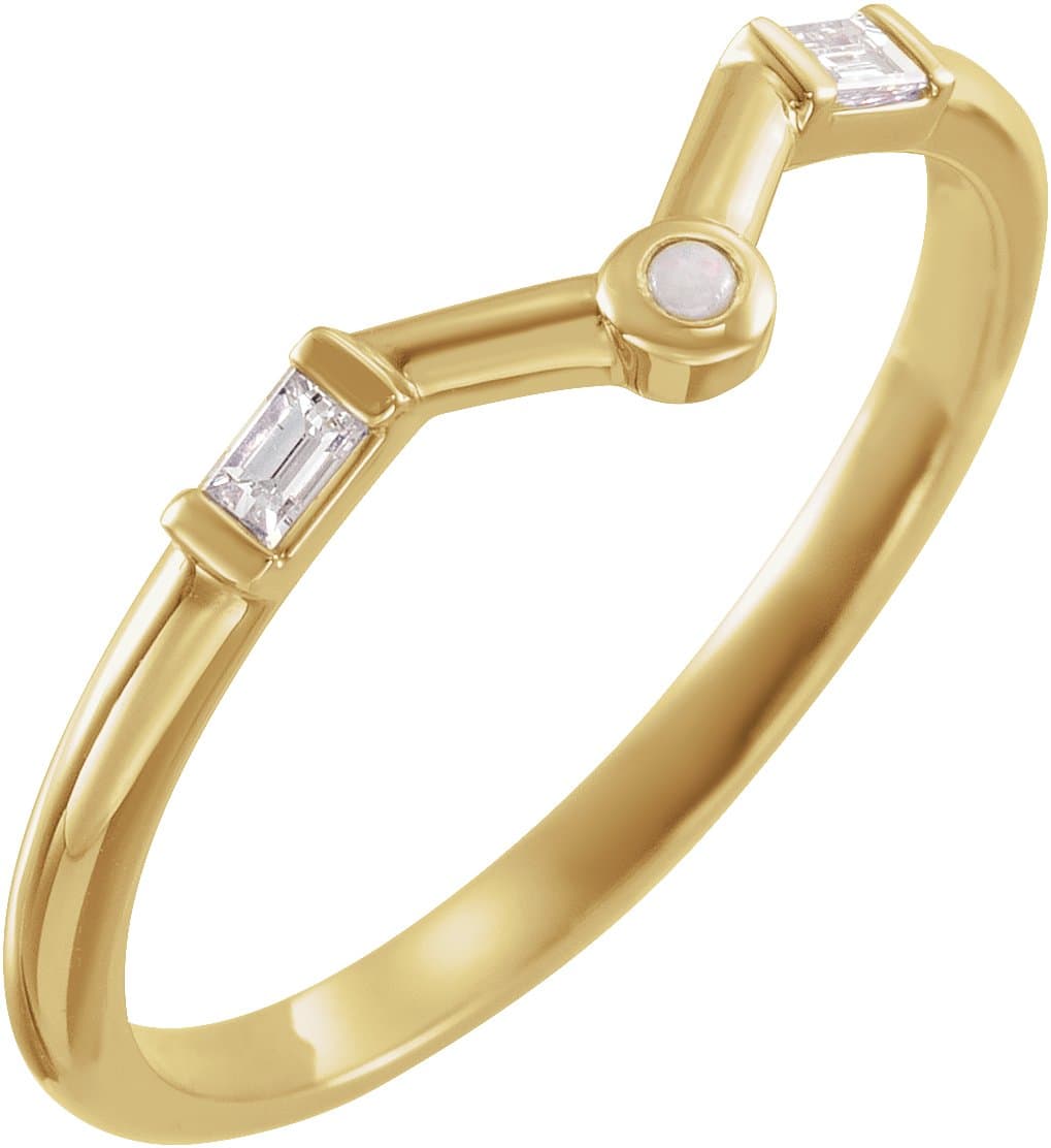 14K Rose Natural White Opal & .08 CTW Natural Diamond V Ring