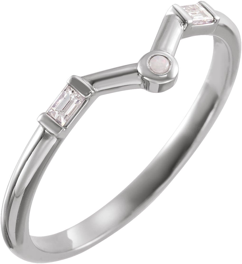 14K Rose Natural White Opal & .08 CTW Natural Diamond V Ring