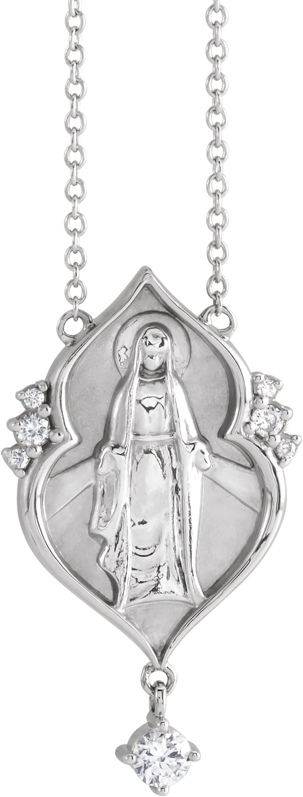 14K Rose .08 CTW Natural Diamond Miraculous Mary 18 Necklace