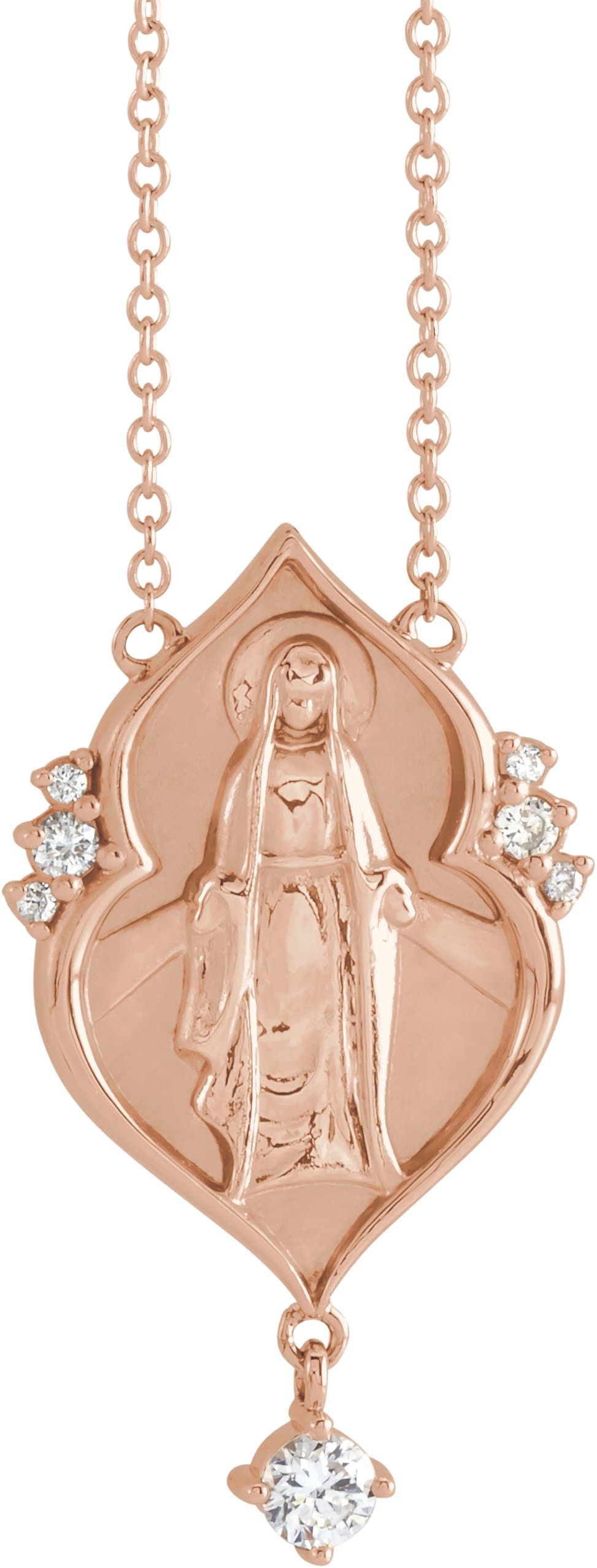 14K Rose .08 CTW Natural Diamond Miraculous Mary 18 Necklace