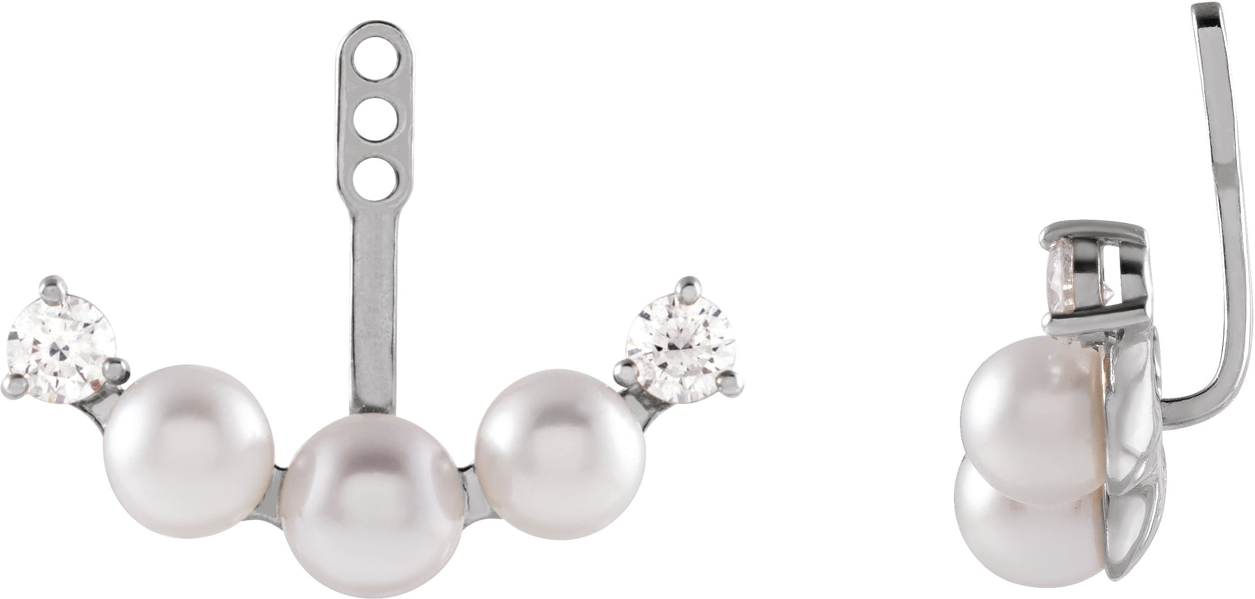 Sterling Silver Cultured Akoya Pearl & 1/4 CTW Natural Diamond Earring Jackets