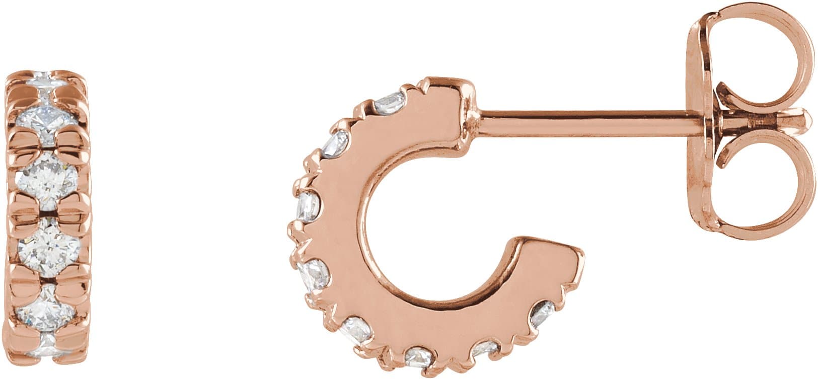14K Rose 1/2 CTW Natural Diamond French-Set 15 mm Huggie Hoop Earrings