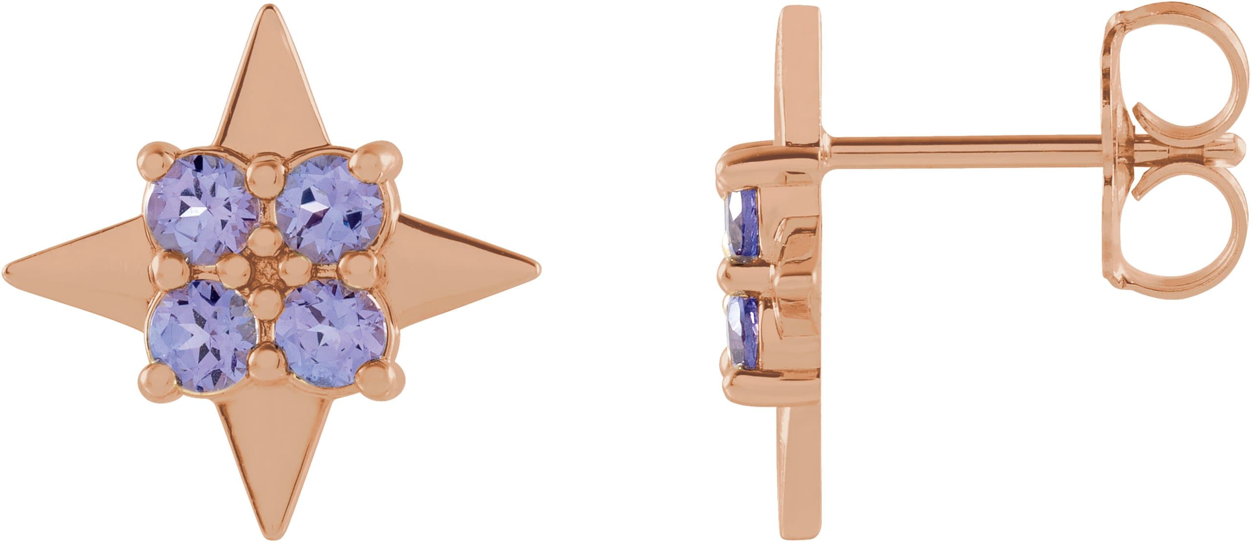 14K Rose Natural Tanzanite Star Earrings