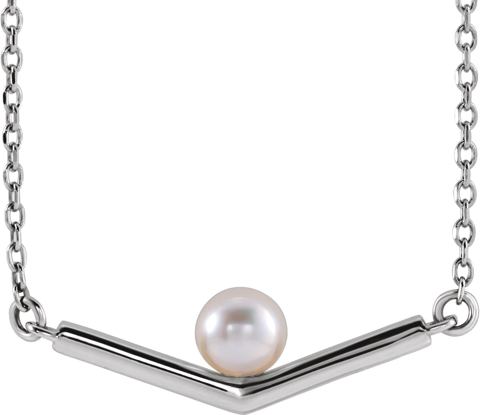 14K Rose Cultured White Akoya Pearl V 18 Necklace