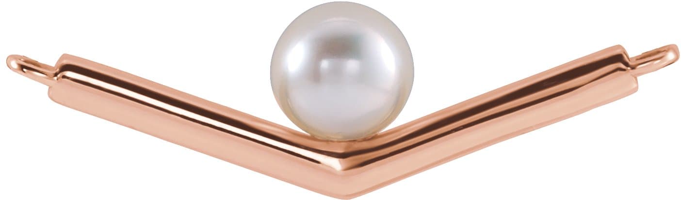 14K Rose Cultured White Akoya Pearl V 18 Necklace