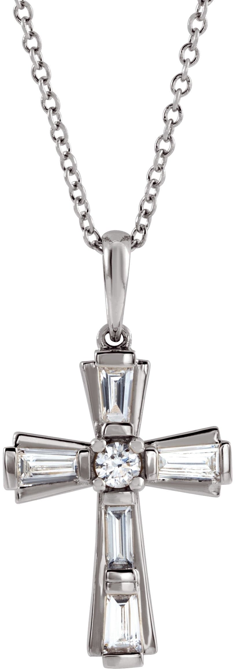 Platinum 3/8 CTW Natural Diamond Baguette Cross 16-18 Necklace