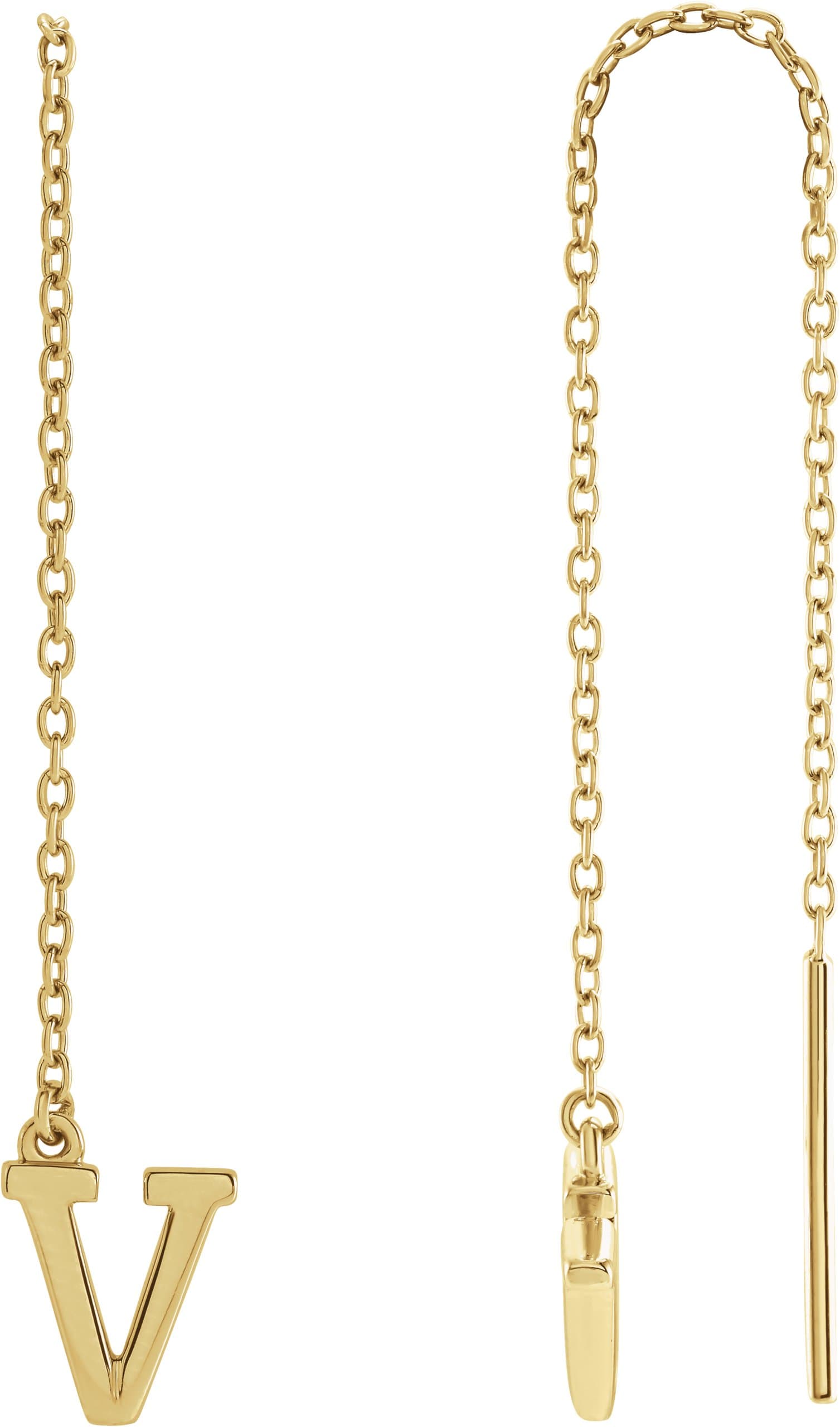 14K Rose Gold Single Initial A Chain Earring