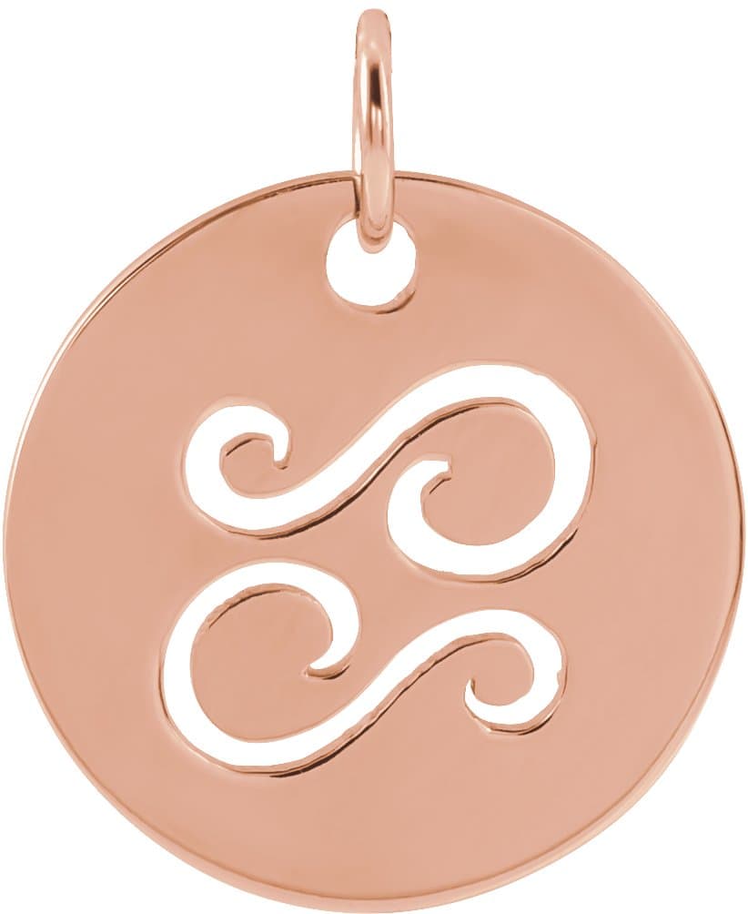 14K Rose 16.5 mm Aquarius Zodiac Disc Charm/Pendant