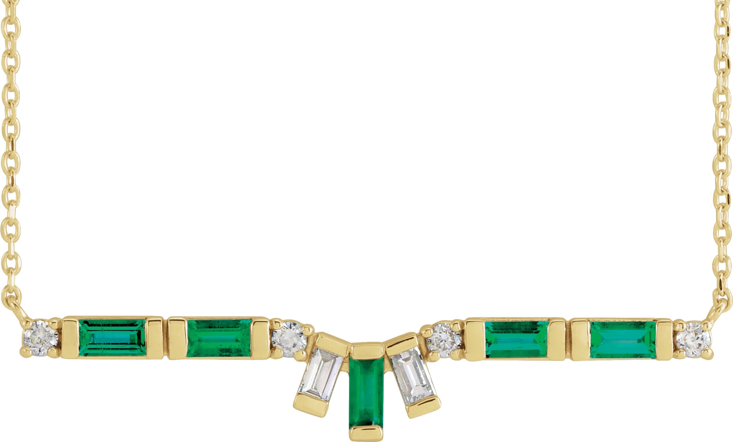 14K White Natural Emerald & 1/5 CTW Natural Diamond Bar 16 Necklace