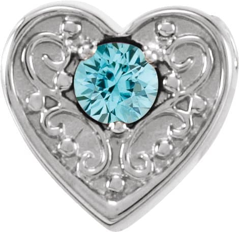 14K White Natural Blue Zircon Heart Slide Pendant
