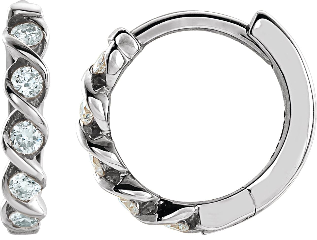 14K White 1/10 CTW Natural Diamond 9 mm Hoop Earrings