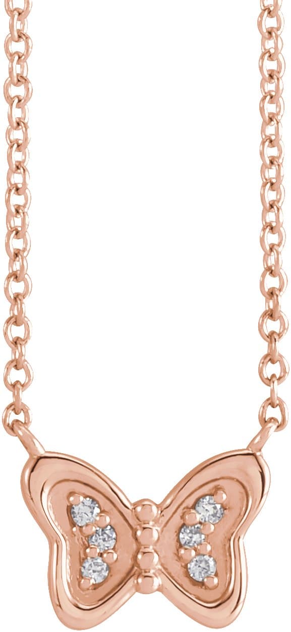 14K Rose .025 CTW Natural Diamond Butterfly 16 Necklace