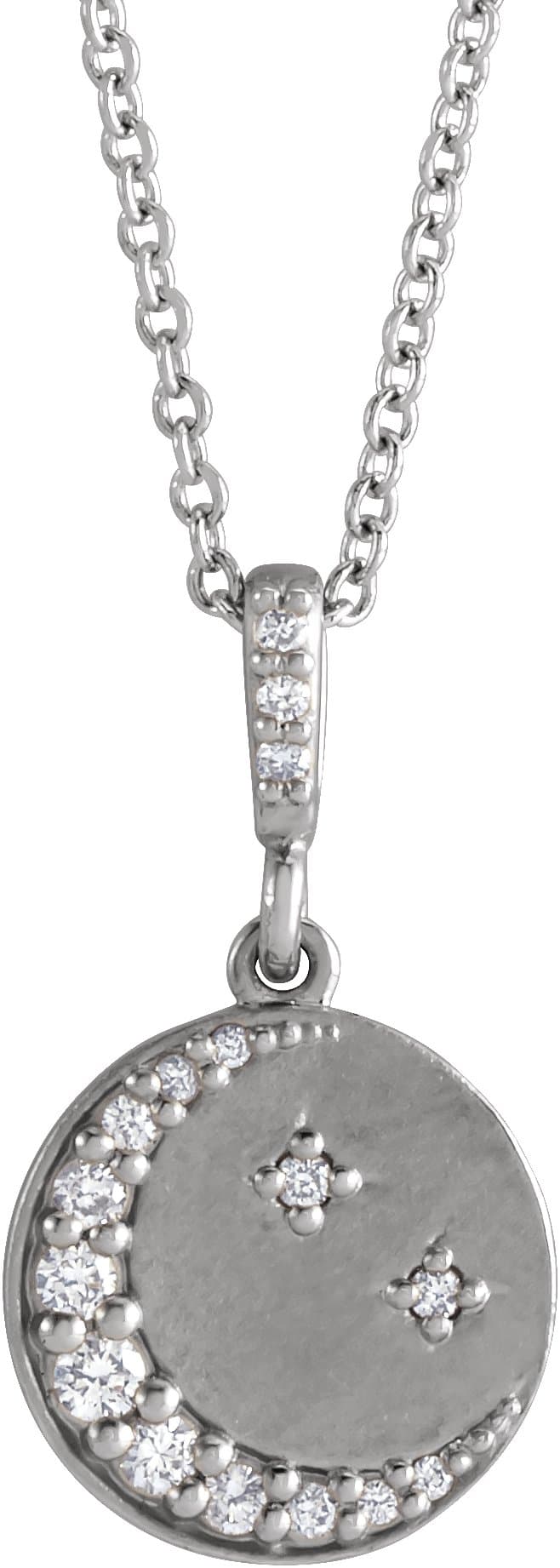 14K White 1/10 CTW Natural Diamond Crescent Moon 16-18 Necklace