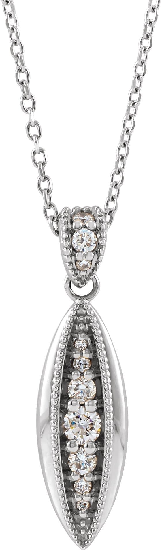 14K White 1/6 CTW Natural Diamond Beaded 16-18 Necklace