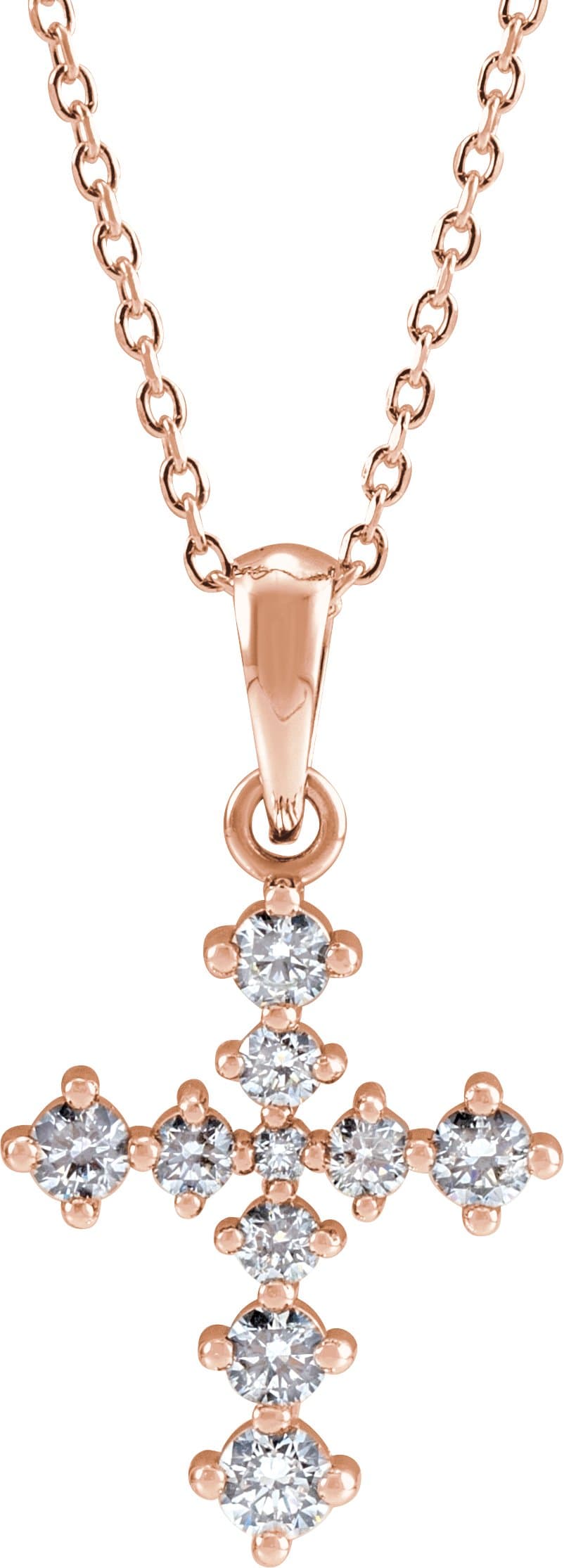 14K Rose 3/8 CTW Natural Diamond Cross 16-18 Necklace