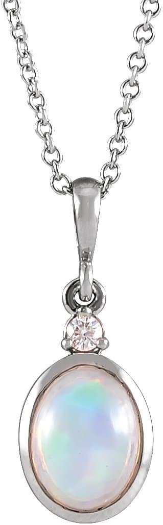 14K Rose 10x8 mm Natural White Opal & .03 CT Natural Diamond 16-18 Necklace
