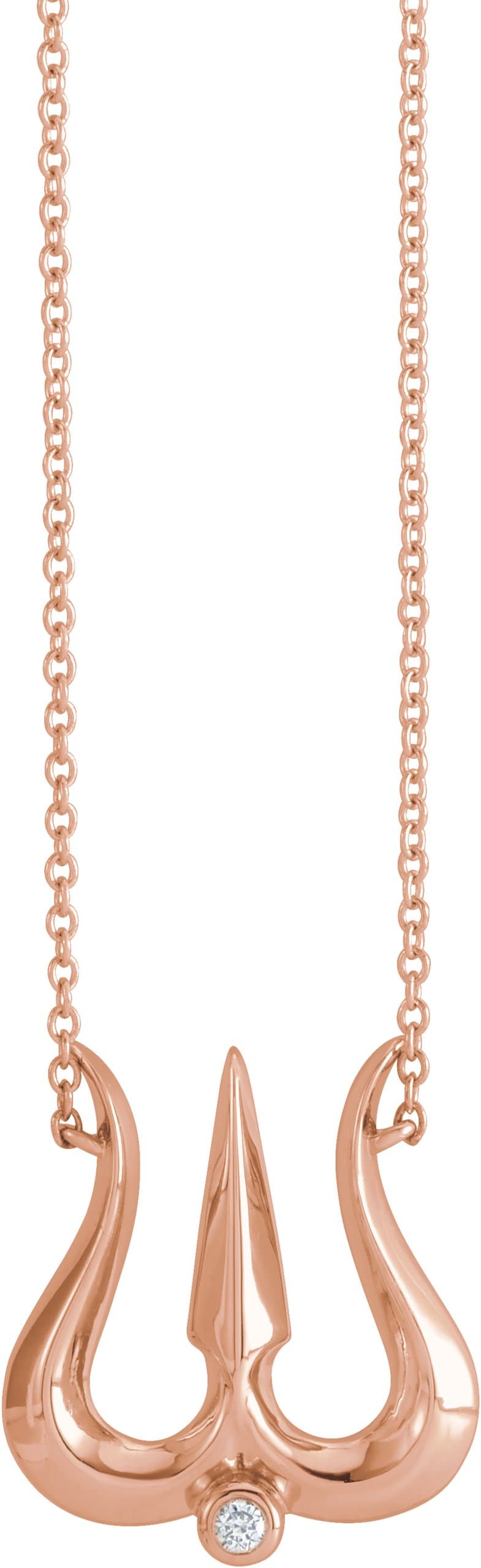 14K Rose .03 CT Natural Diamond Shiva Trishula 18 Necklace