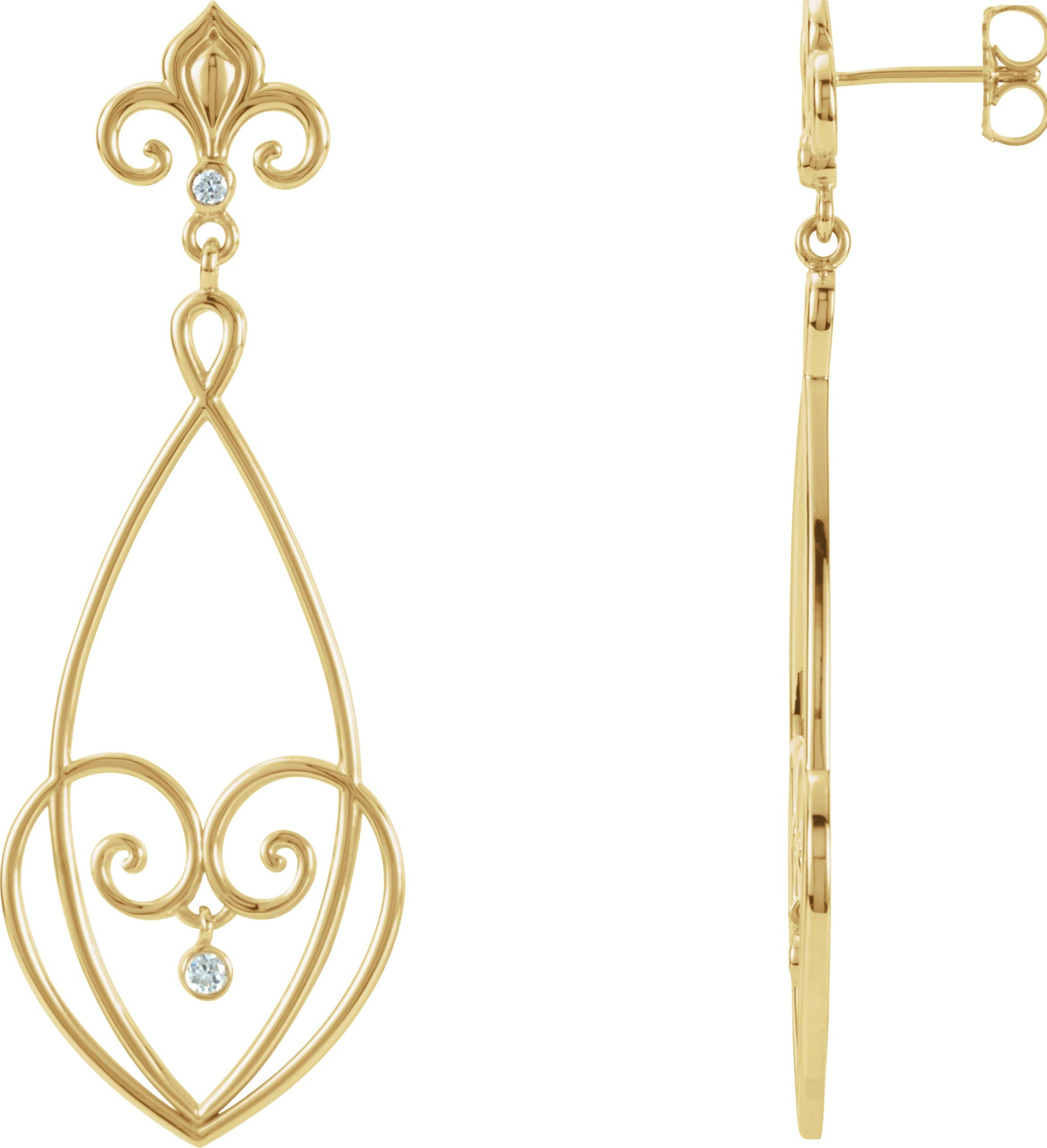 14K Yellow 1/10 CTW Natural Diamond Fleur-de-lis Earrings