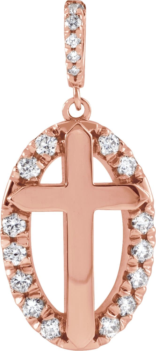 14K Rose 1/5 CTW Natural Diamond Halo-Style Cross Pendant