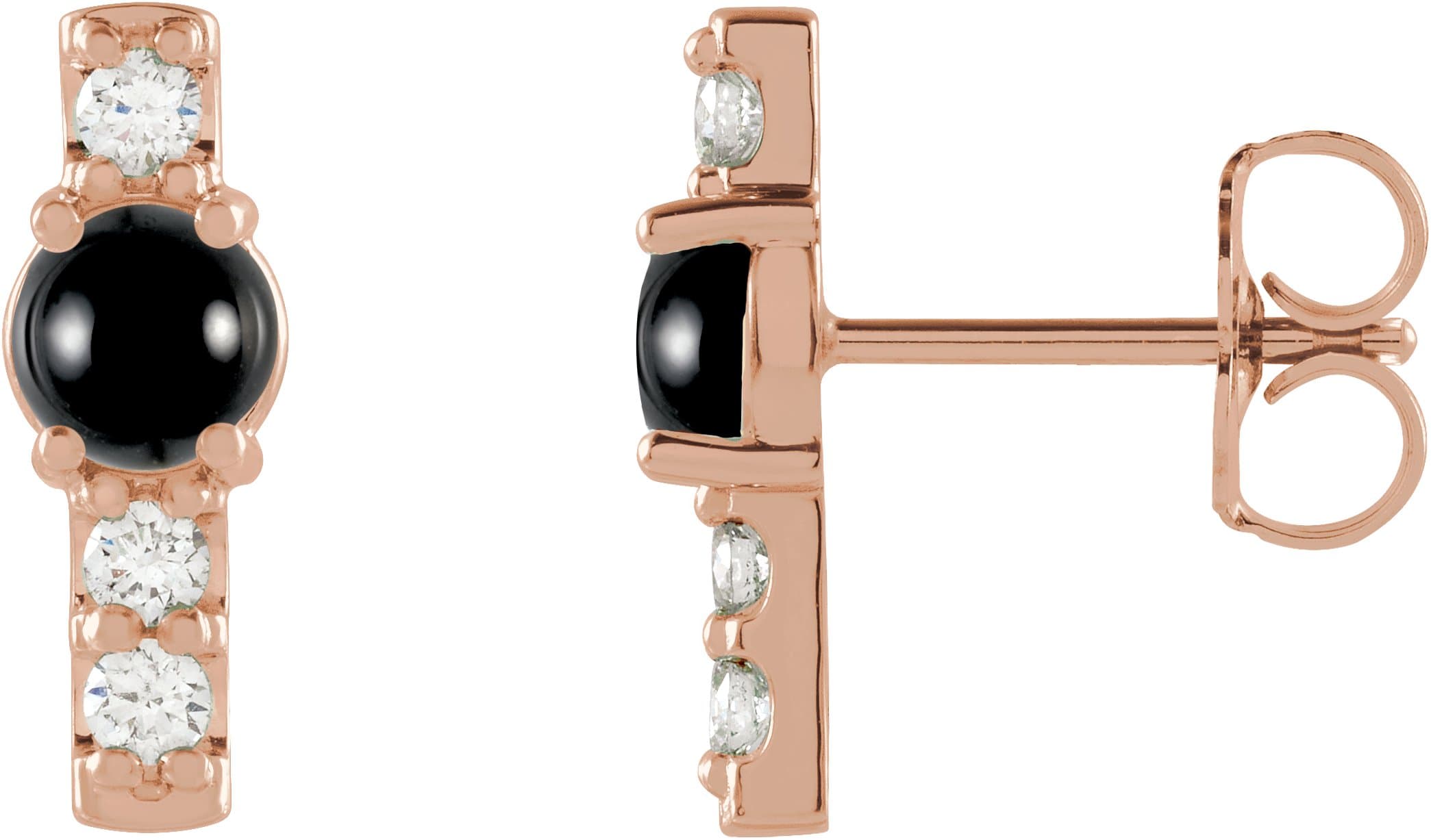 14K Rose Natural Black Onyx & 1/5 CTW Natural Diamond Bar Earrings