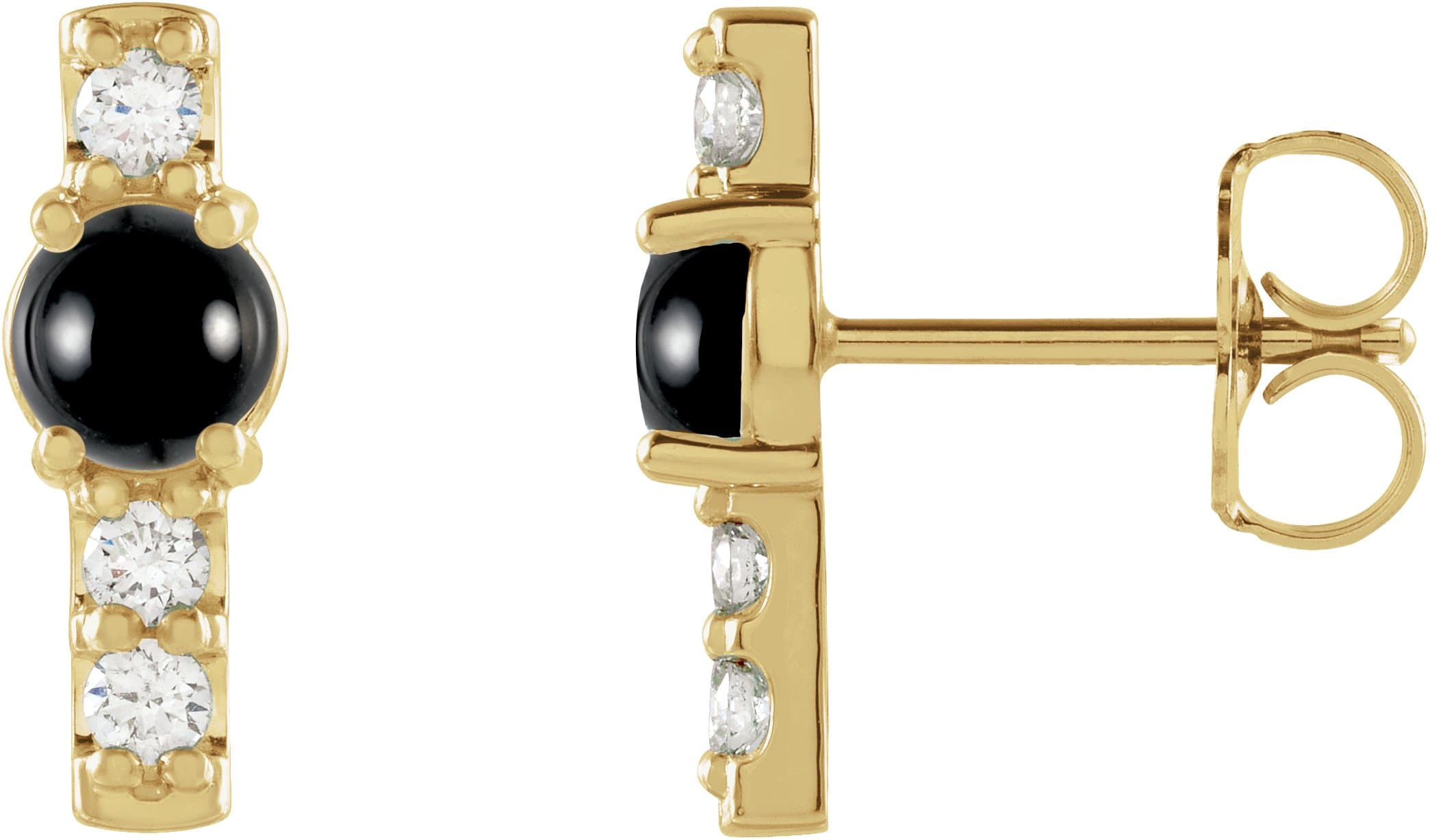 14K Rose Natural Black Onyx & 1/5 CTW Natural Diamond Bar Earrings